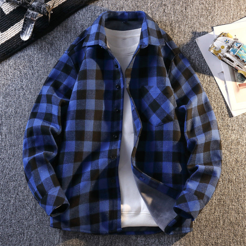 Men's Turn-down Collar Long Sleeve Flannel Shirt With Fleece Lining