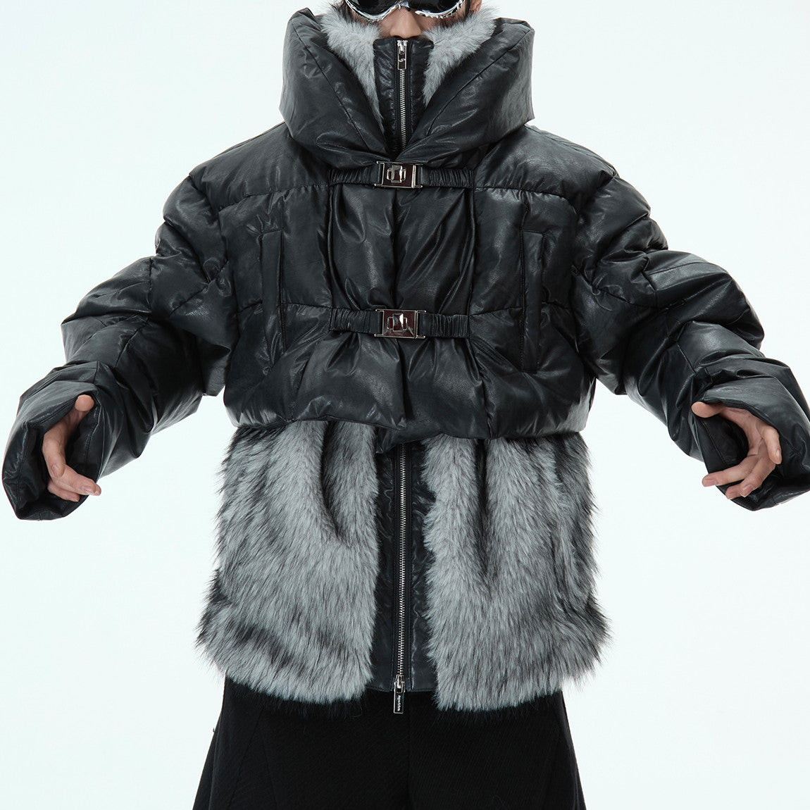 Deconstructing Mountain Carving Fake Two-piece Design Thickened Fur Cotton-padded Clothes