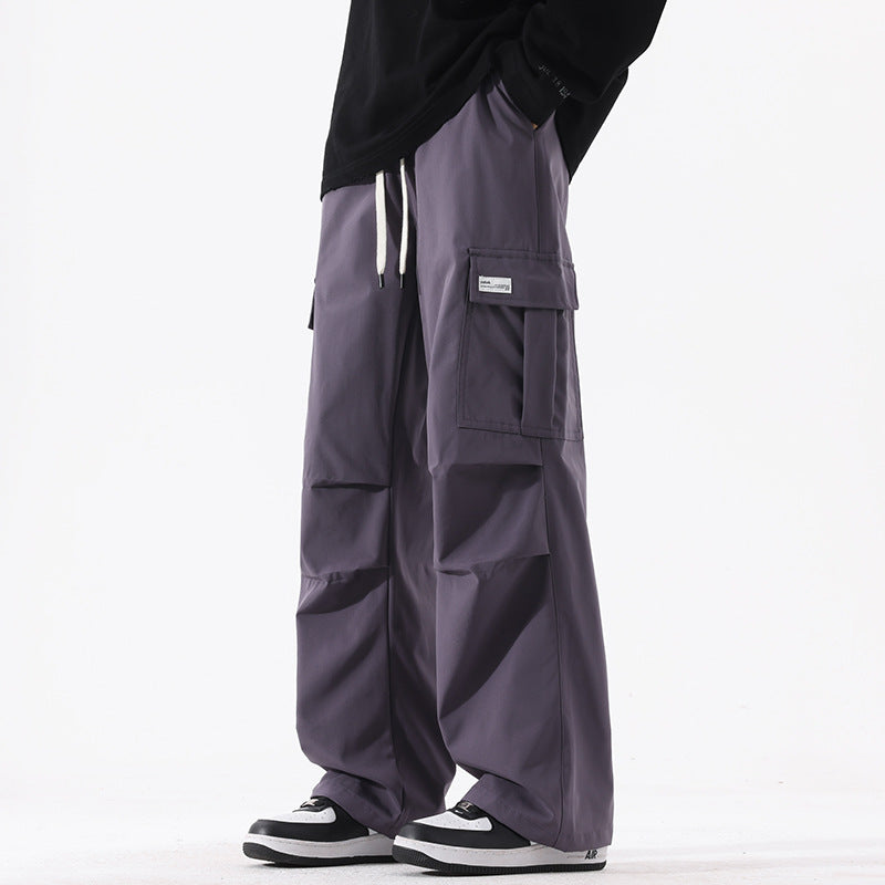 Couple American Retro High Street Fashionable Pleated Straight Cargo Pants