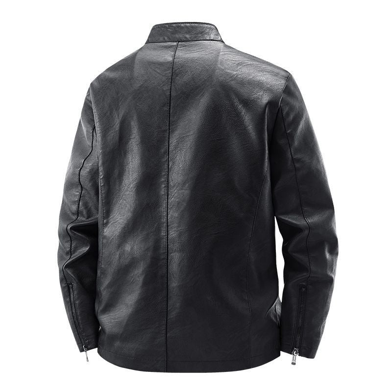 Men's Motorcycle Leather Coat Spring And Autumn Solid Color Stand Collar