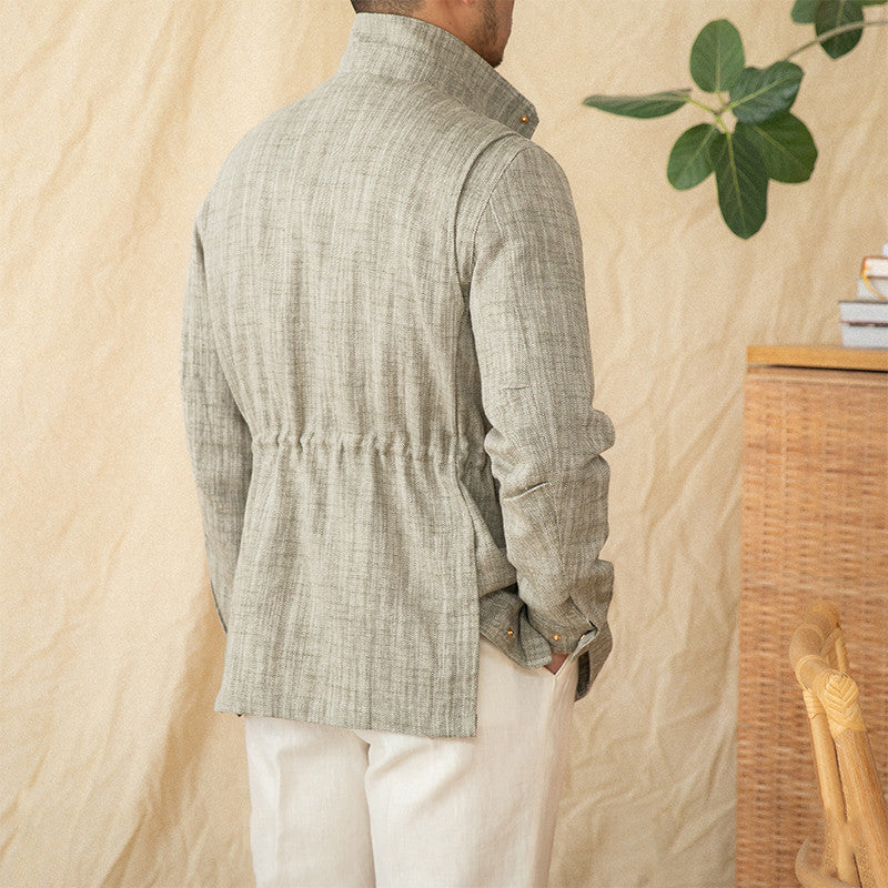 Cotton And Linen Stand-up Collar Cinched M65 Safari Jacket Jacket