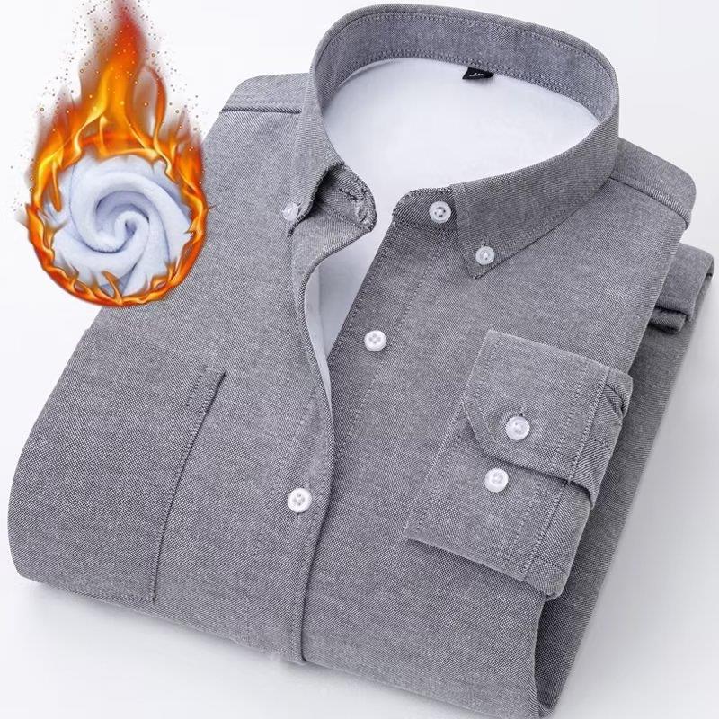 Oxford Flannel Long-sleeve Casual Brushed Fleece-lined Thick Warm Shirt