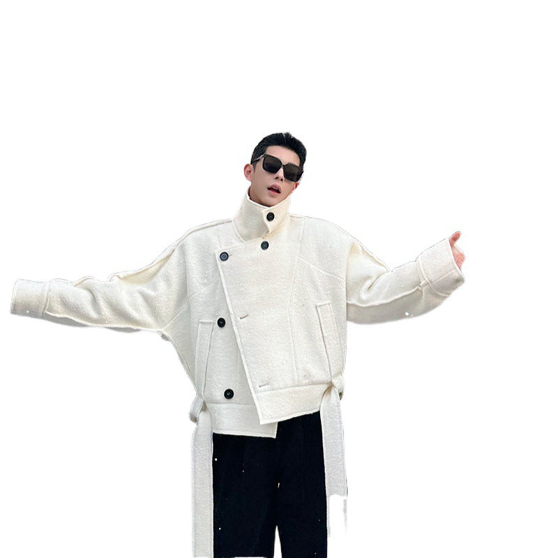 Autumn And Winter Men's Thickened Short Stand Collar Woolen Coat