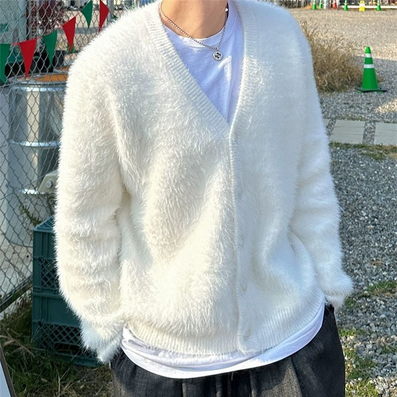 Mohair American Retro V-neck Sweater Coat