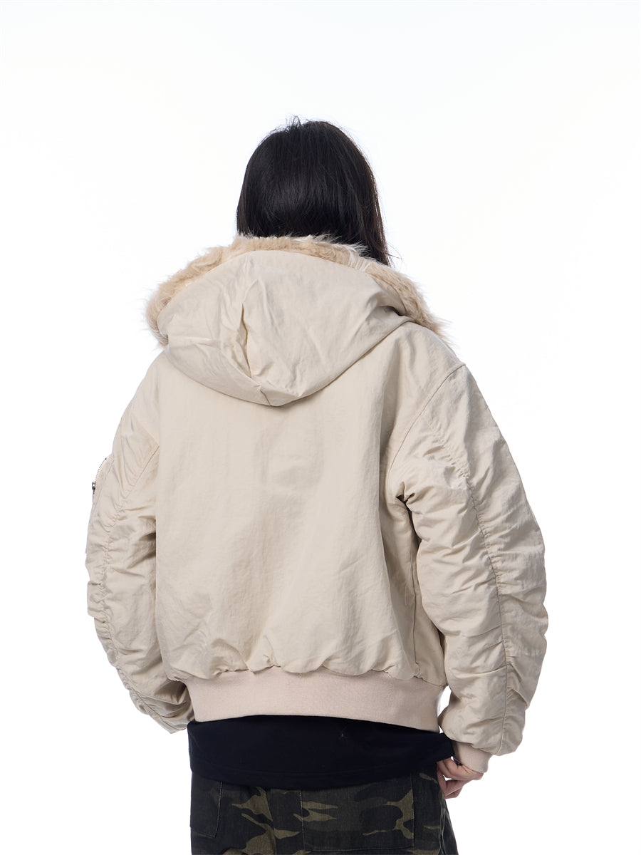 Solid Color Simple Fur Collar Jacket Women's Retro Casual Thickening Short All-match Coat