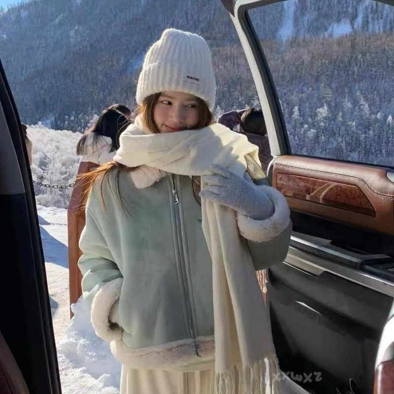 New Deerskin Velvet Composite Turn-down Collar Coat Women's Thickened