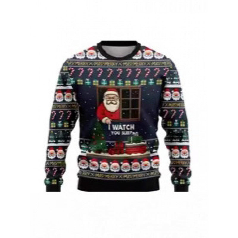 Printed Long Sleeve Round Neck Christmas Top