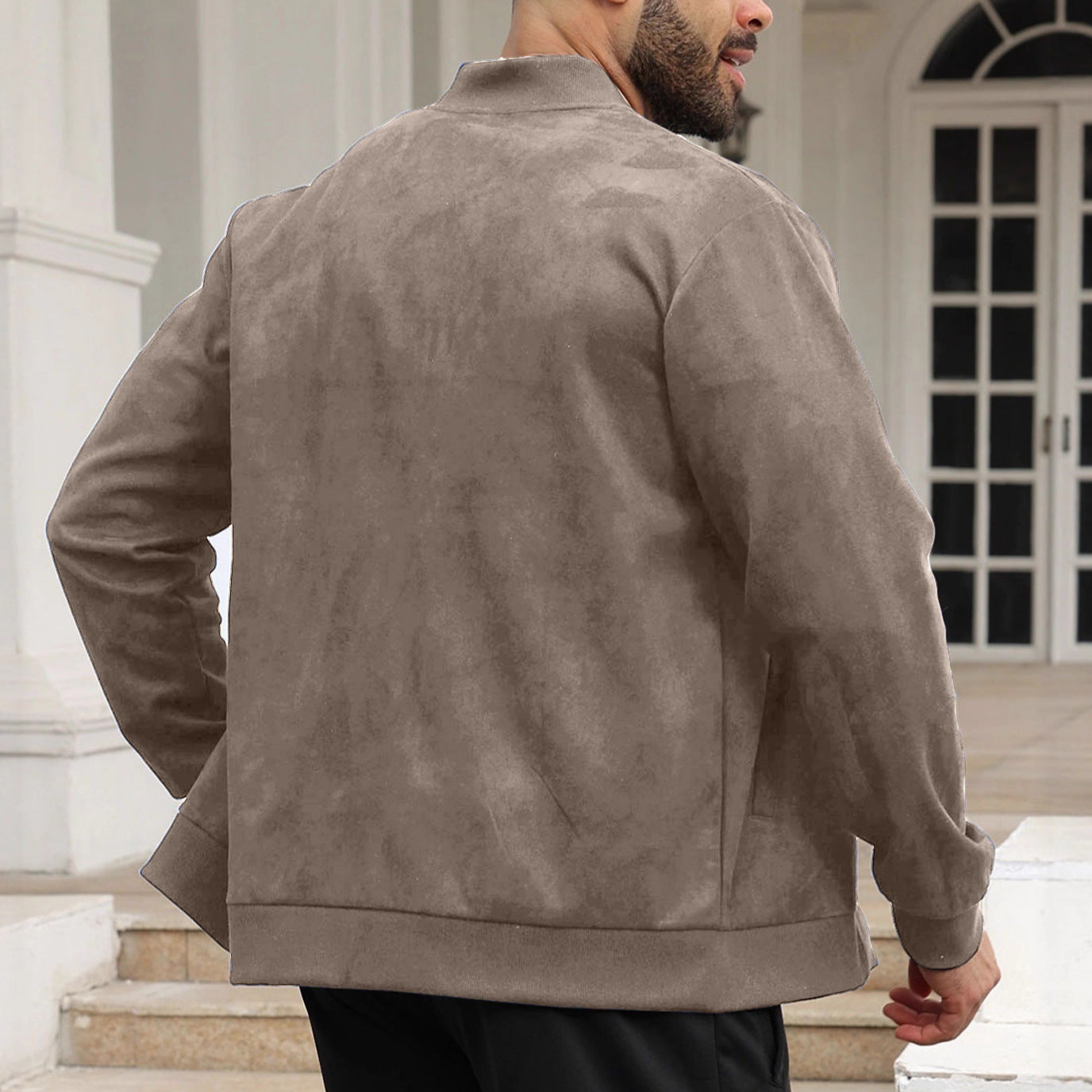 Men's Solid Color Minimalism Casual Suede Zip Jacket