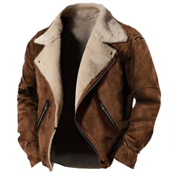 Casual Polo Collar Zipper Jacket Thickened Coat Fur