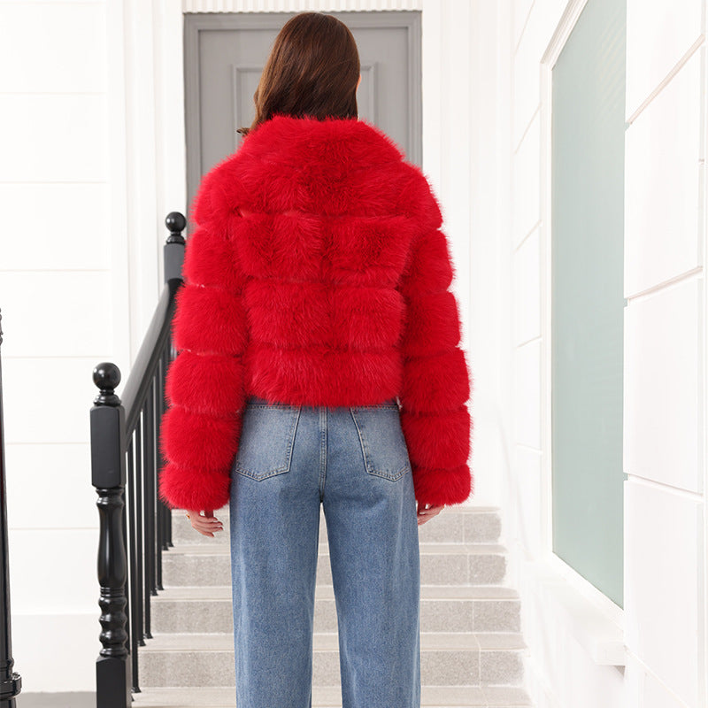 Faux Fox-fur Patchwork Thickened Warm Fur Coat