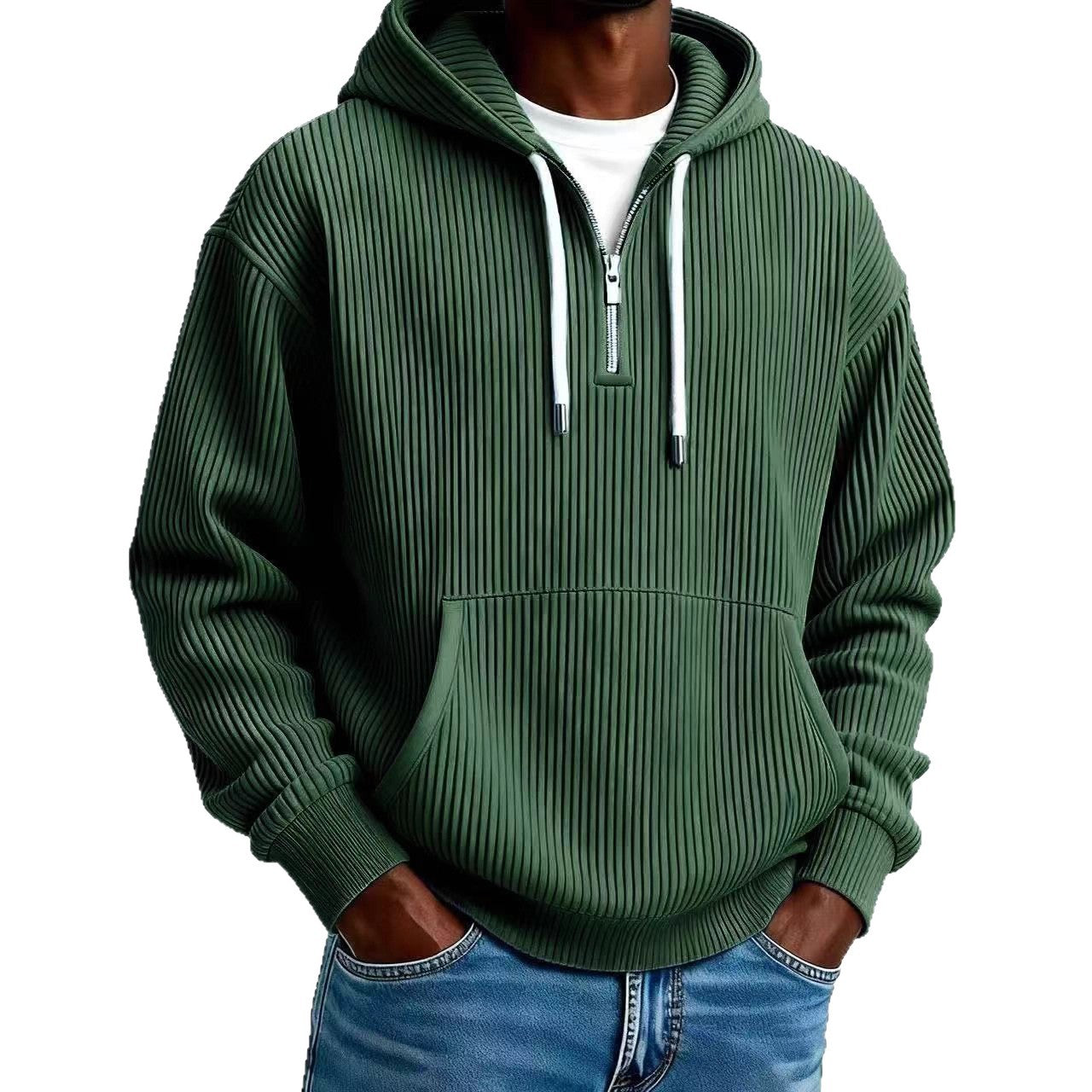 Men's Solid-Colored Corduroy Long-Sleeve Hoodie For Sports And Casual Wear