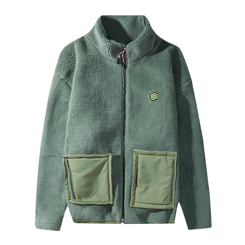 Autumn Winter Assorted Colors Large Pocket Lamb Wool Coat For Men