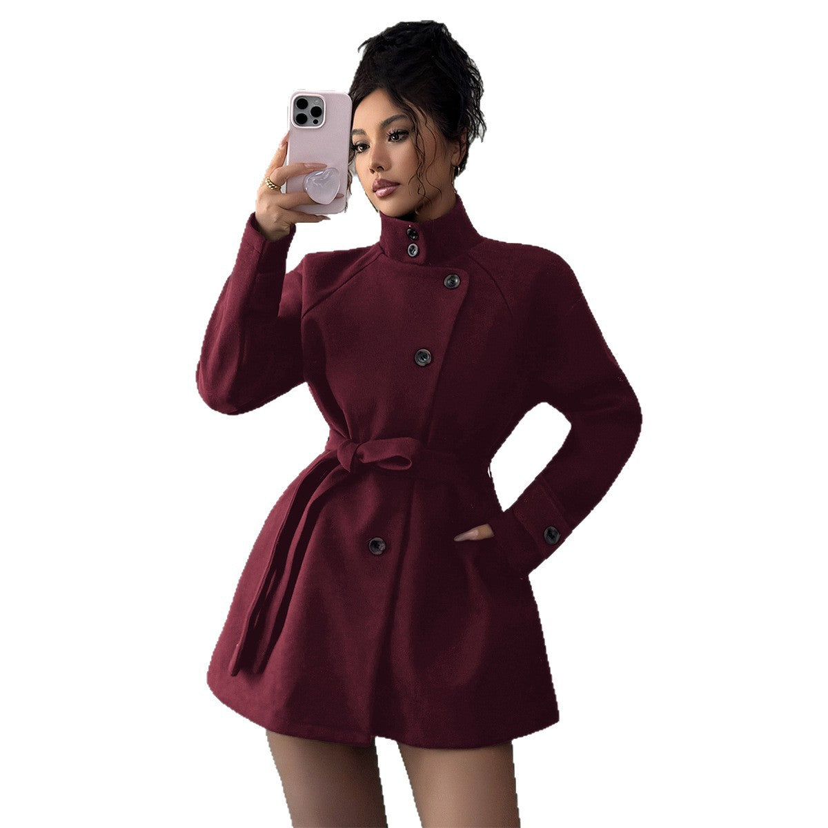 Women's Solid Color Casual Button Long Sleeved Windbreaker Jacket