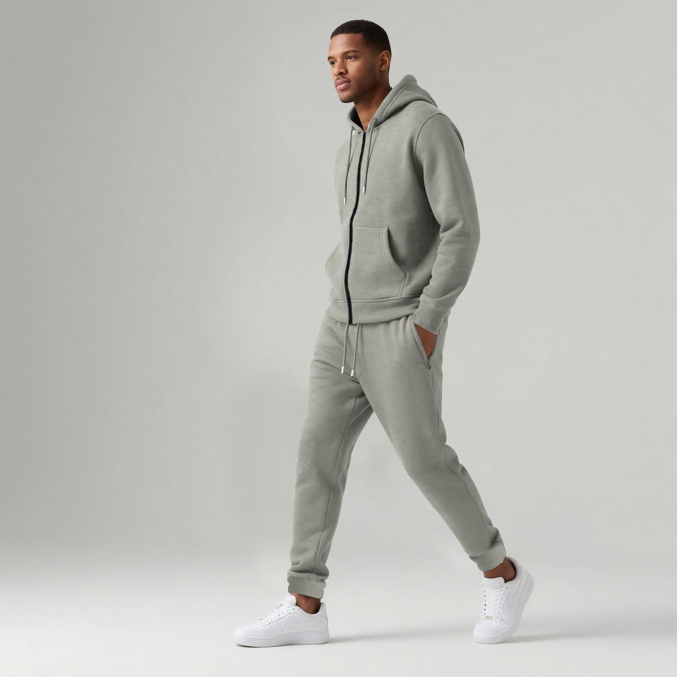 Men's Solid Color Long-sleeve Long Pants Hooded Sportswear Set