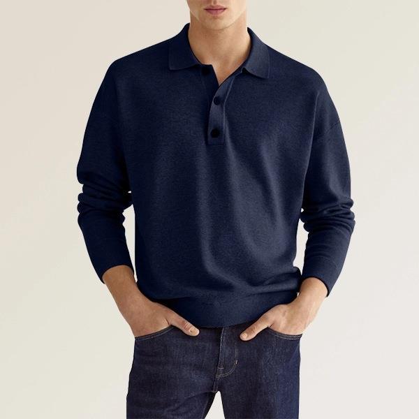 European And American Autumn Long Sleeve V-neck Buttons Men's Casual Jacket Polo Shirt