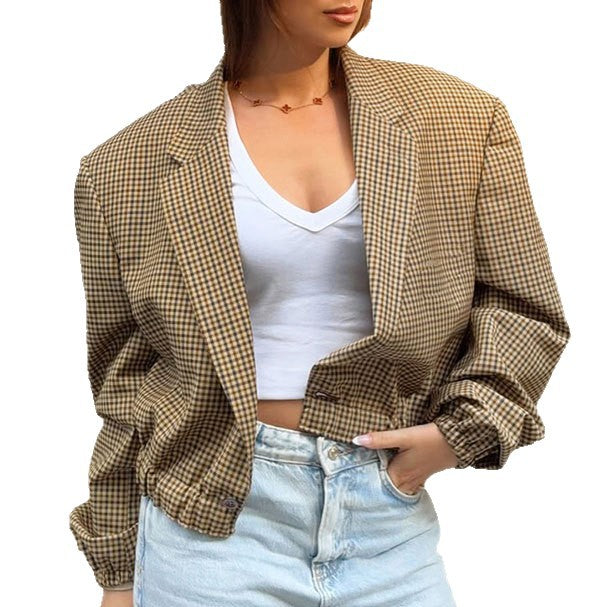 Fashionable Loose Short Plaid Coat For Women