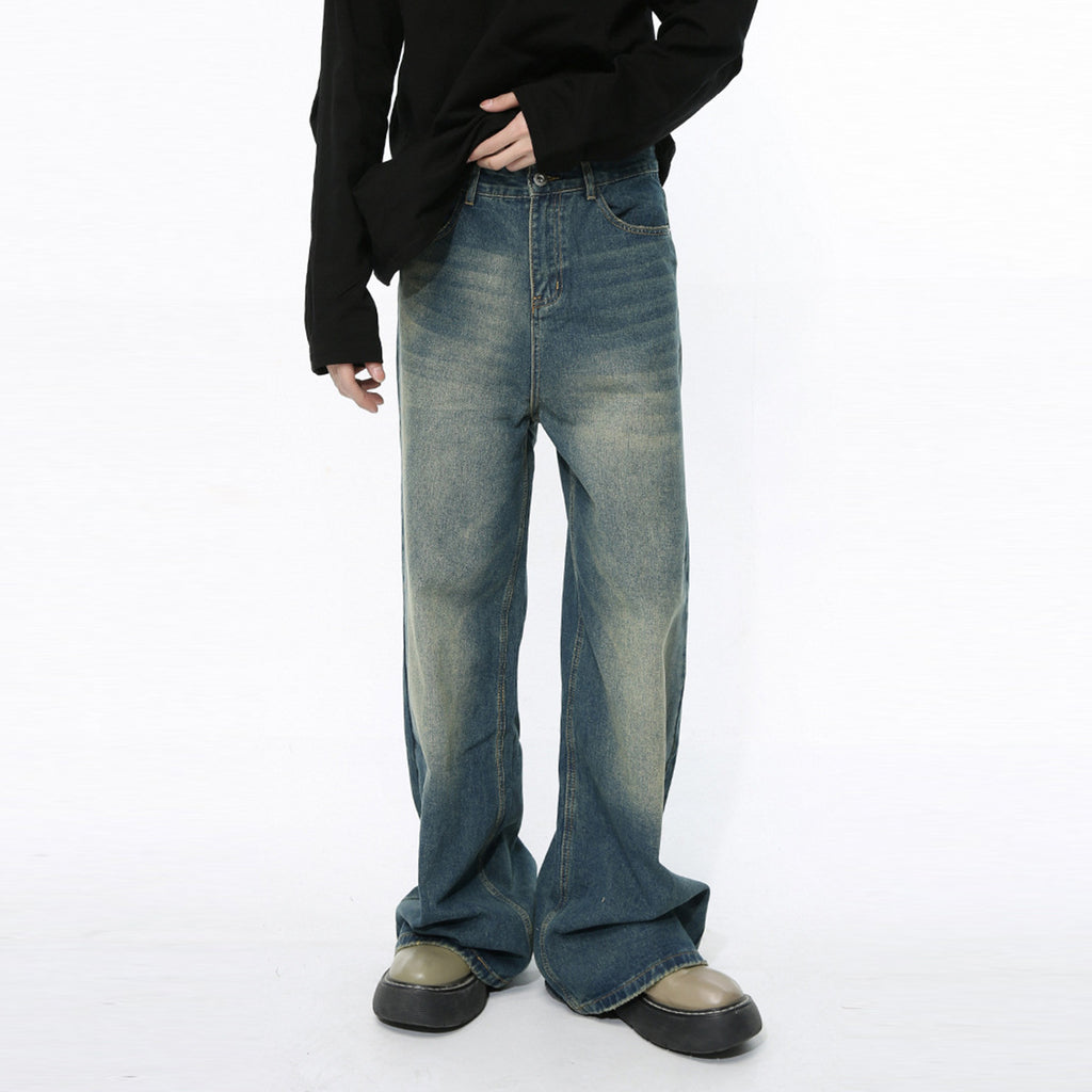 Retro Washed Pattern Simple Straight Casual Jeans