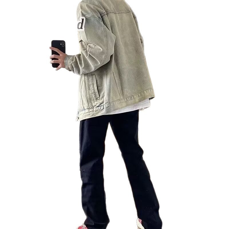 Washed Workwear Retro Denim Jacket For Men