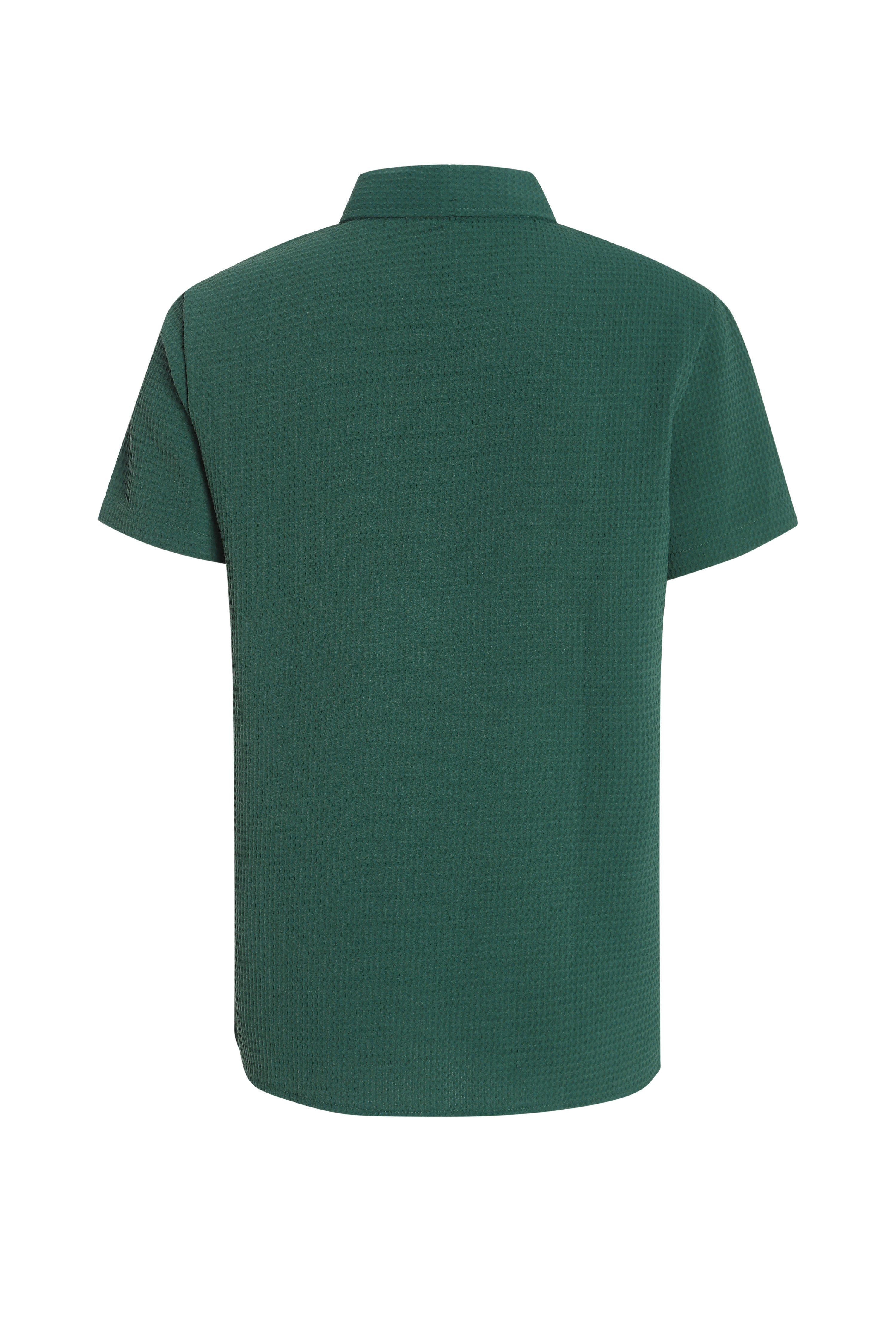 Retro Waffle Patterned Dark Green Lapel Polo Shirt - A Short-sleeved Casual Top With Breathable Texture