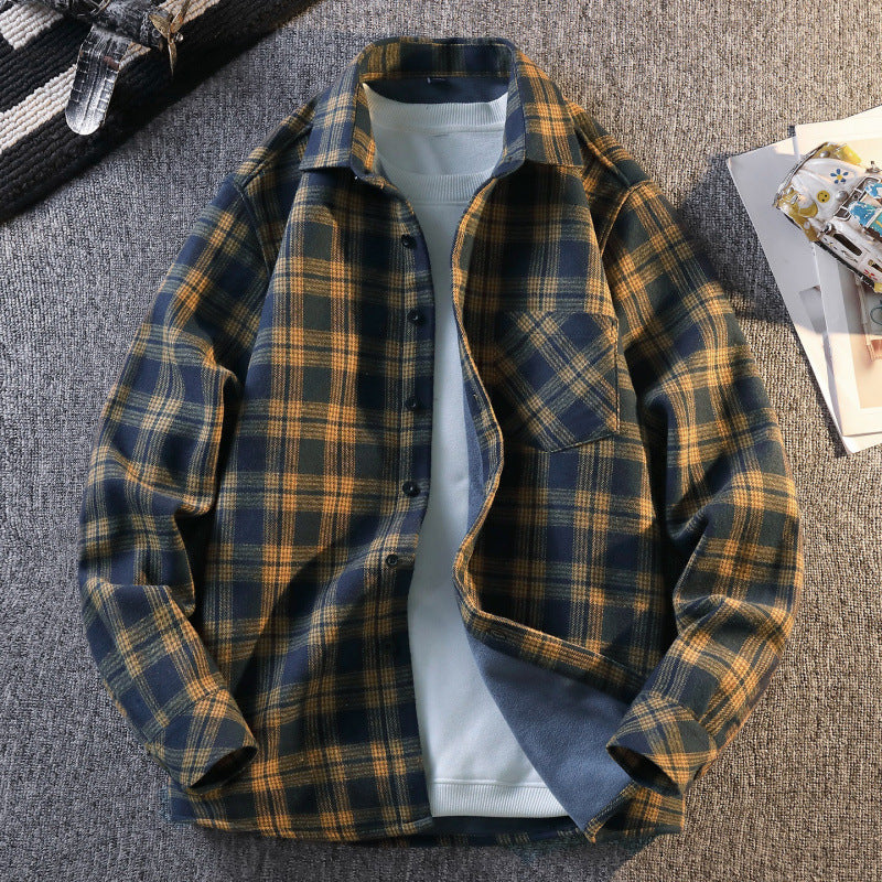 Men's Turn-down Collar Long Sleeve Flannel Shirt With Fleece Lining