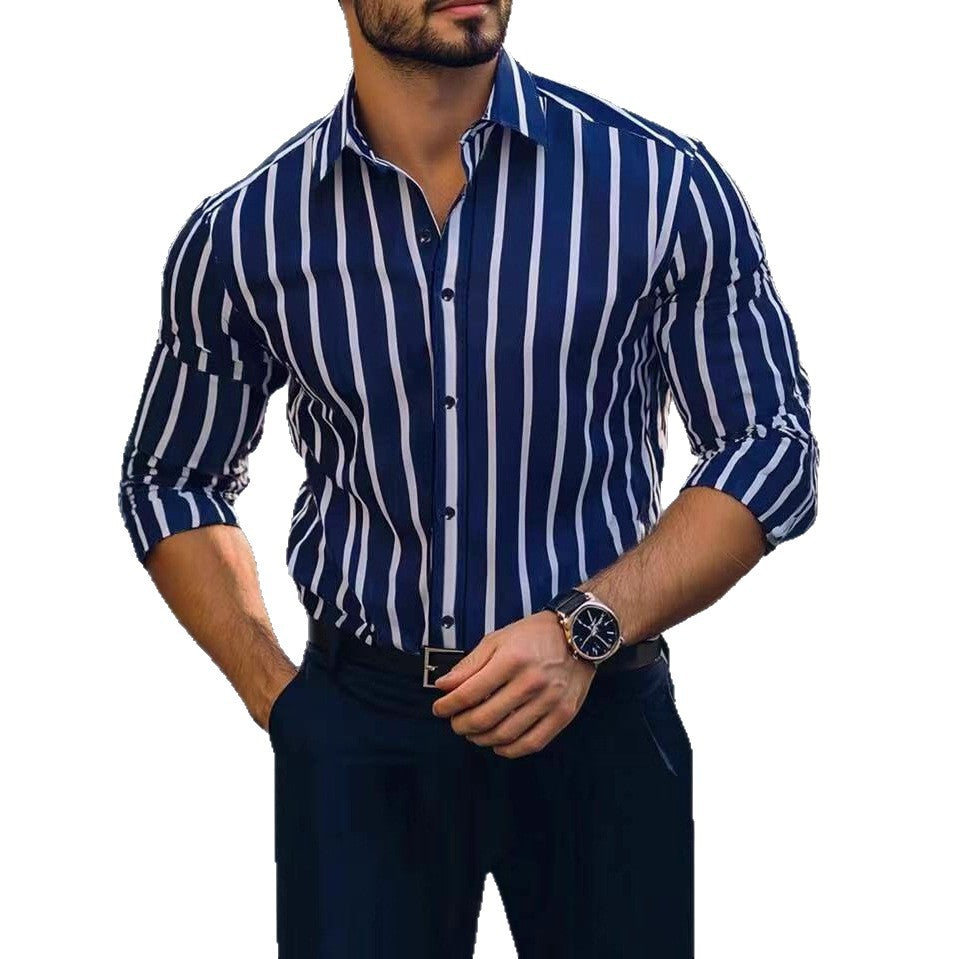 Striped Printed Casual Four-way Stretch Long Sleeve Shirt For Men