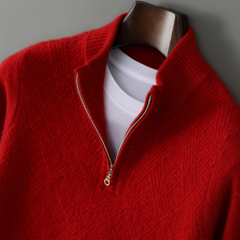 Half Turtleneck Zipper Design Pure Wool Knit Bottoming Shirt