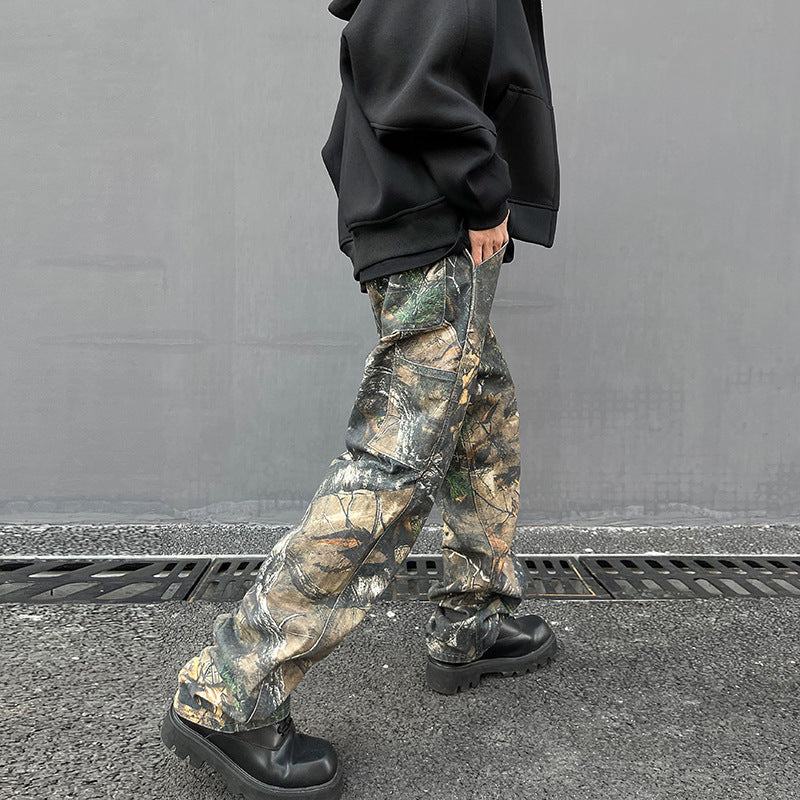 Tree Pattern Camouflage Jeans Men's Loose Straight Print