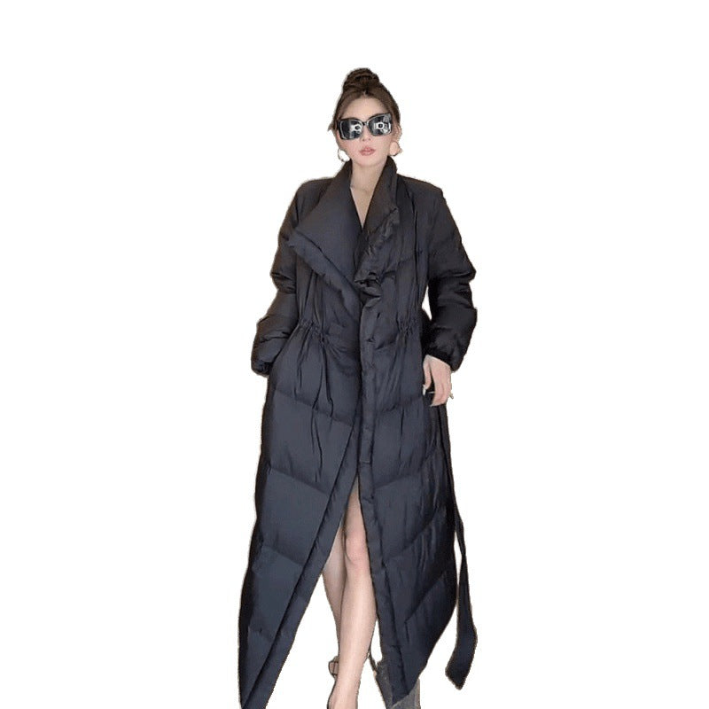 Retro Elegant Lapel Long Lace Up Down Cotton-padded Jacket