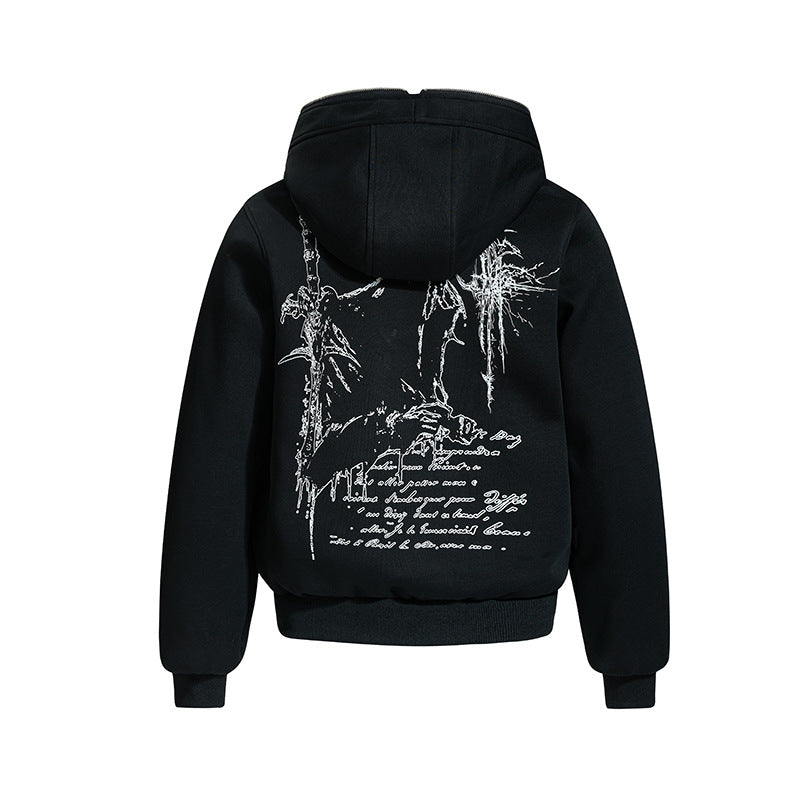 American-style Design Printed Zippered Long-sleeve Sweatshirt