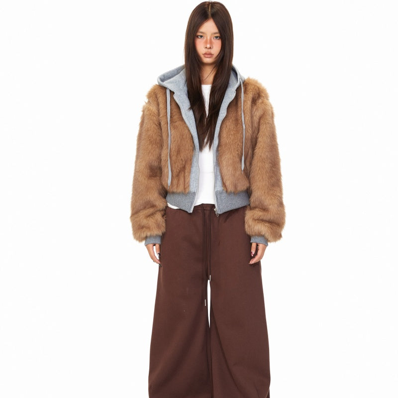 Faux Fur Letter Hooded Thick Cotton Coat For Women Winter