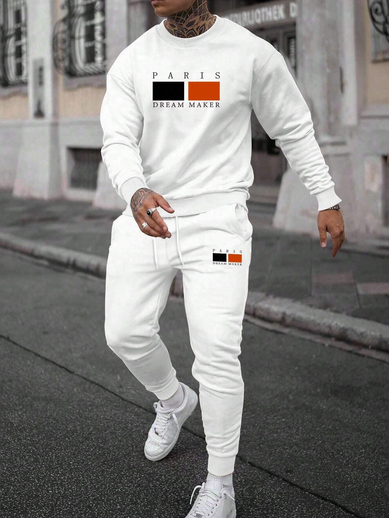 Round Neck Sweater Casual Sports Suit European Size Men's Clothing