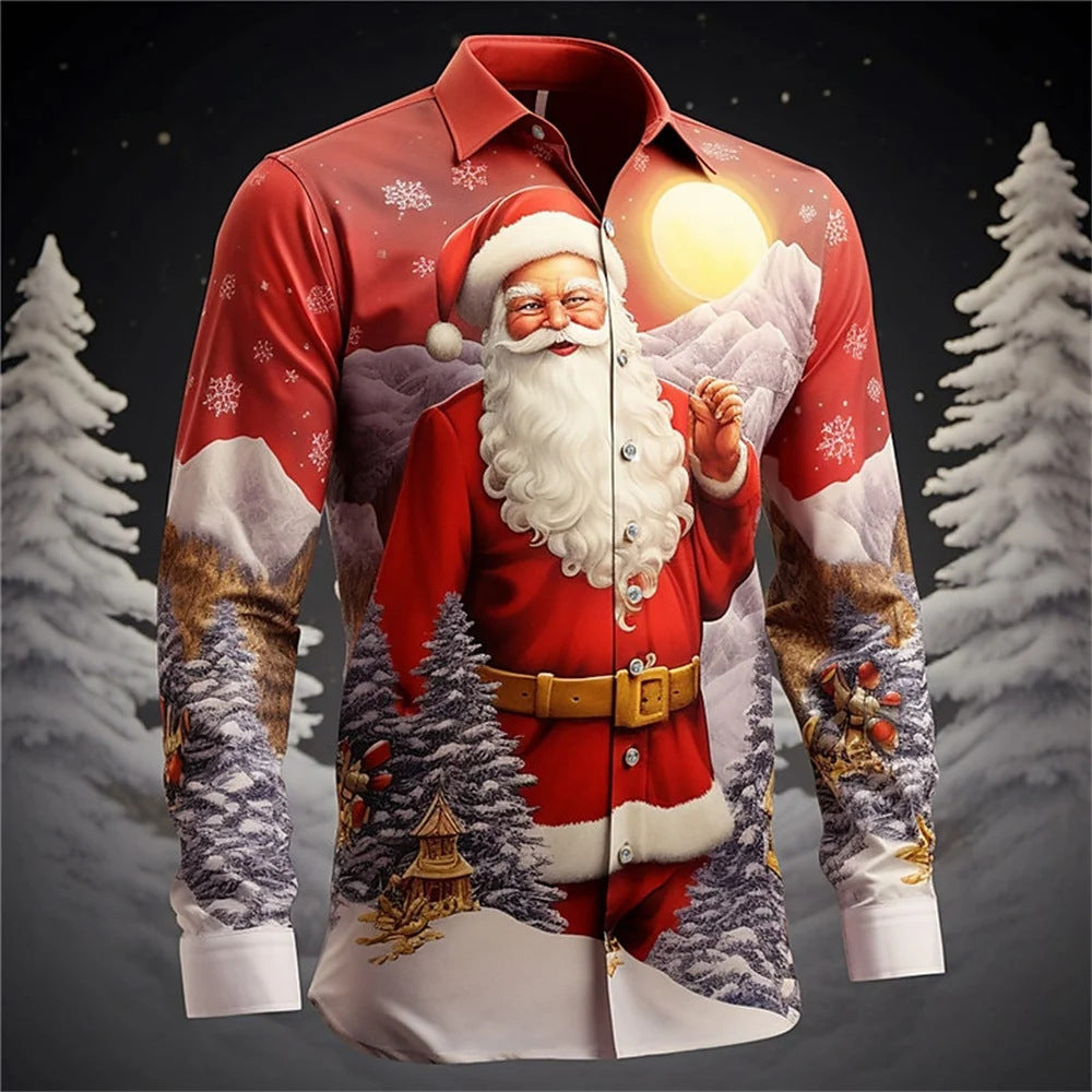 Santa Claus Holiday Shirt, Digital 3D Printed Long-Sleeve Shirt