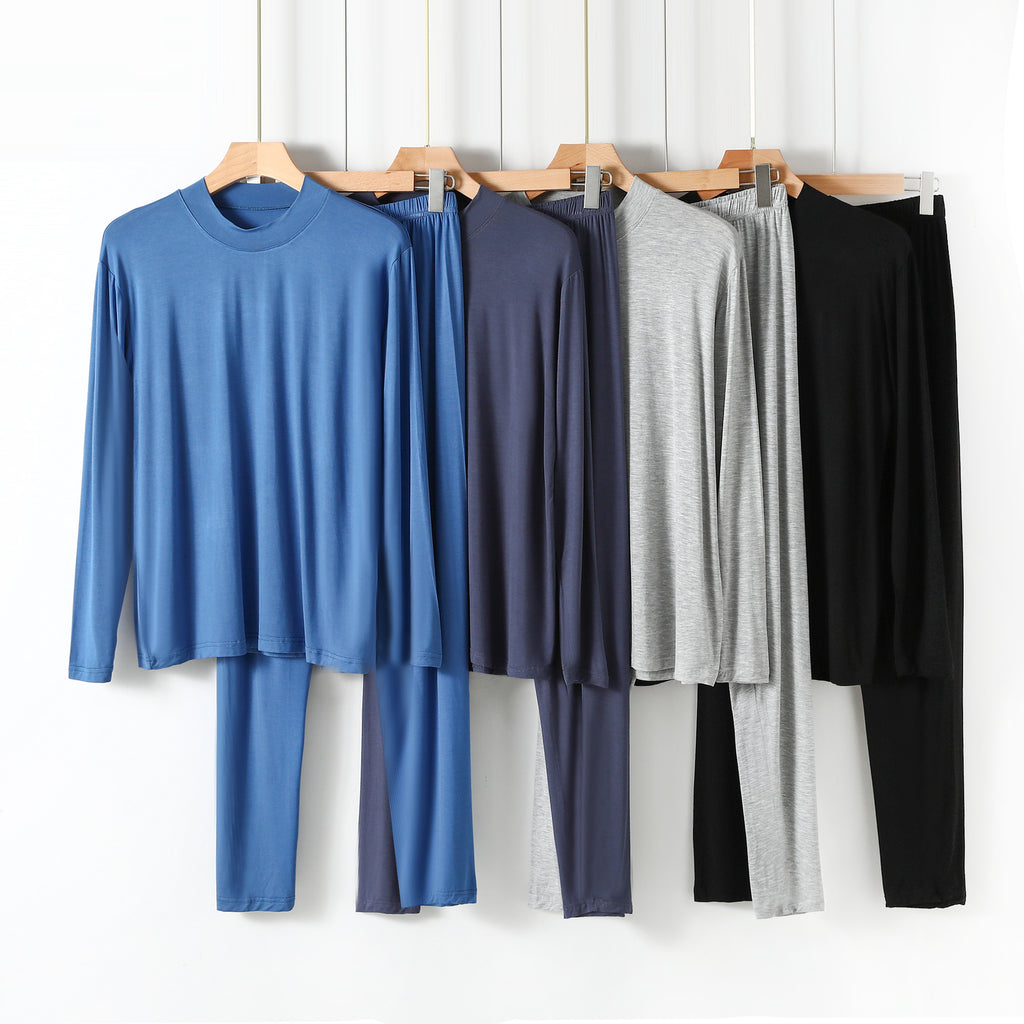 Semi-high Neck Long Sleeve And Long Pants Underwear Set, Comfortable And Smooth Pajama Two-piece Set