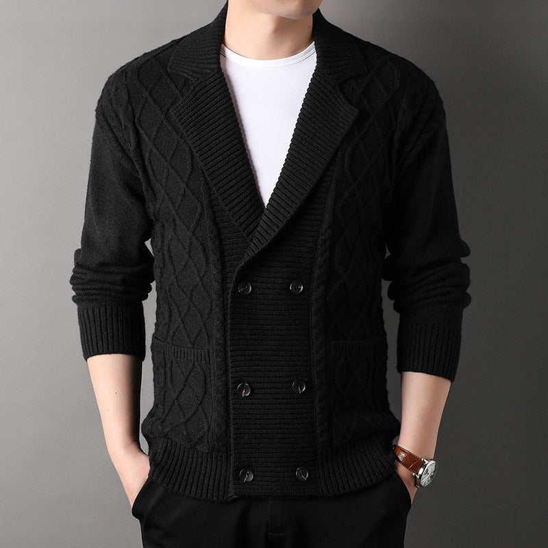 Men's Cardigan British Suit Collar Double-breasted Knitted Sweater