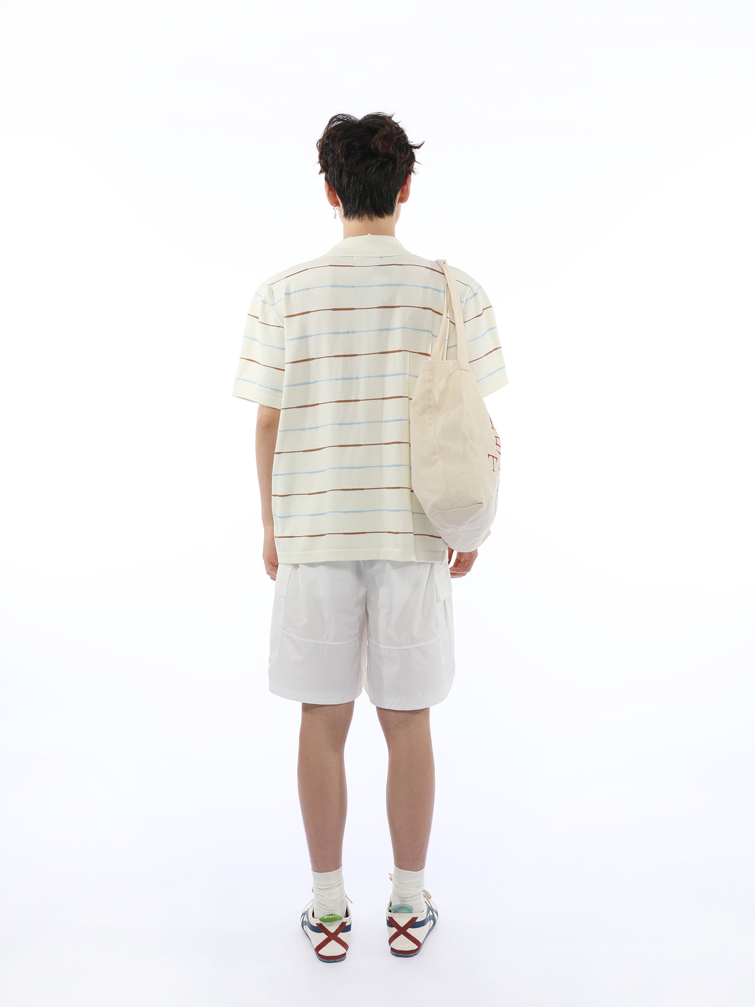 Casual Lapel Striped Short-sleeve Knitted Cardigan POLO Shirt