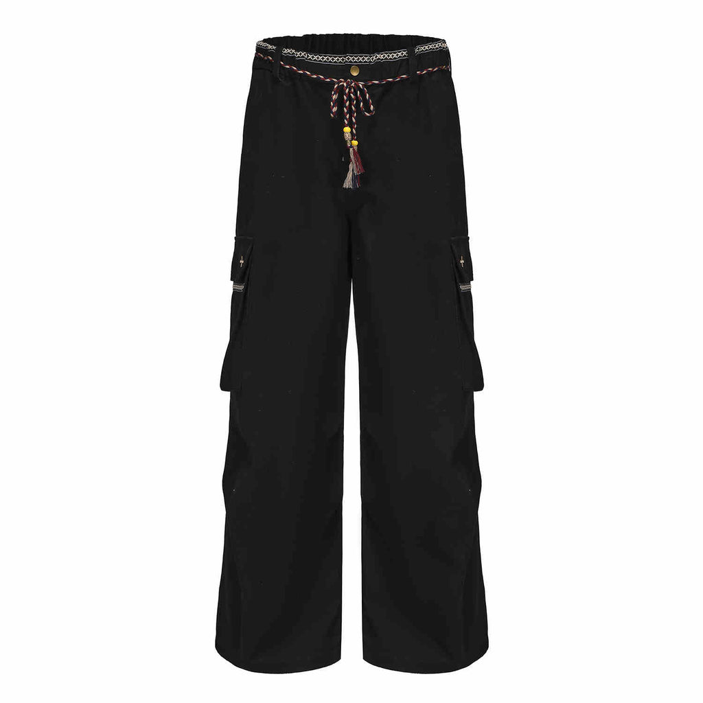 Ribbon Waist Strap Wide-leg Workwear Straight-leg Pants