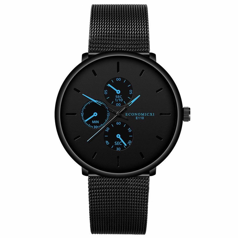 Student male slim concept all black watch