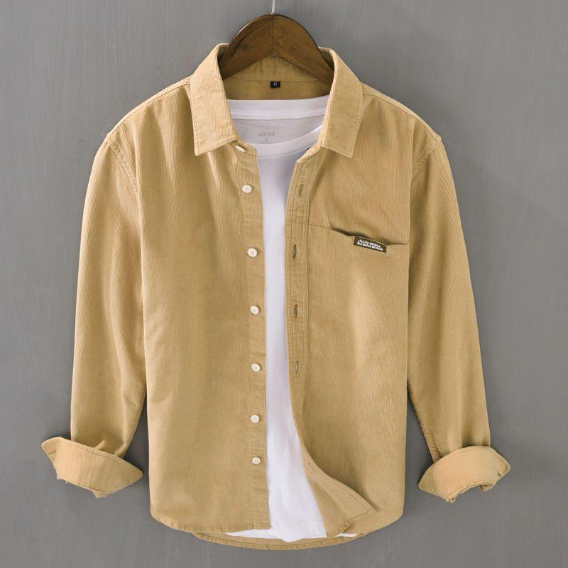 Japanese-style Corduroy Long-sleeve Men's Solid Color Corduroy Shirt For Spring And Autumn