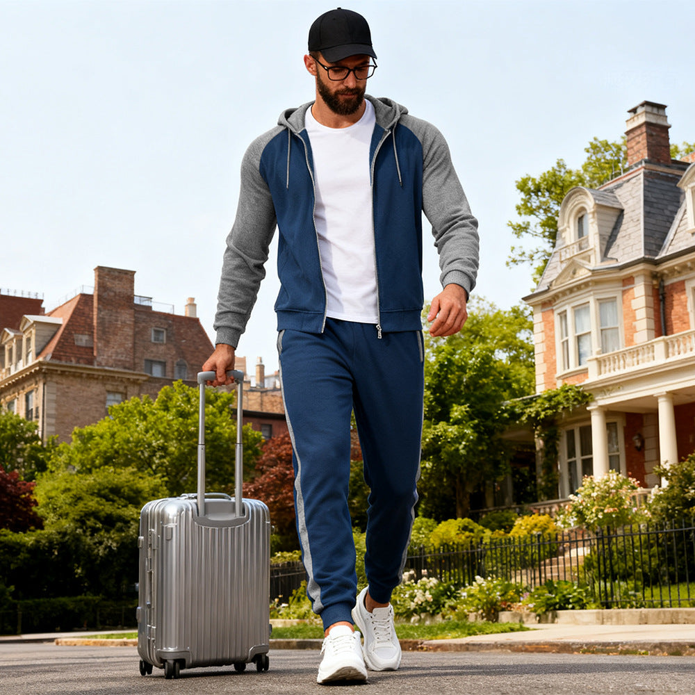 Color-block Raglan-sleeve Hooded Sweatshirt Men's Casual Sportswear