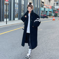Women's Black Patchwork Lambswool Long Velvet Coat