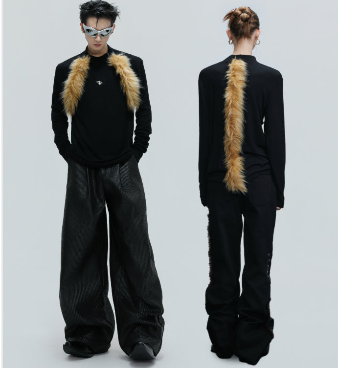 Retro Turtleneck Furry Design Slim Bottoming Shirt