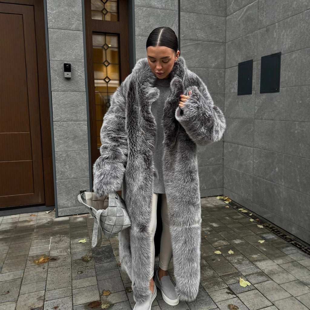 Women's Black And White Two-color Artificial Wool Coat