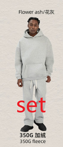 Men's Hooded Sweatshirt Fleece-lined Loose Sweatshirt Set