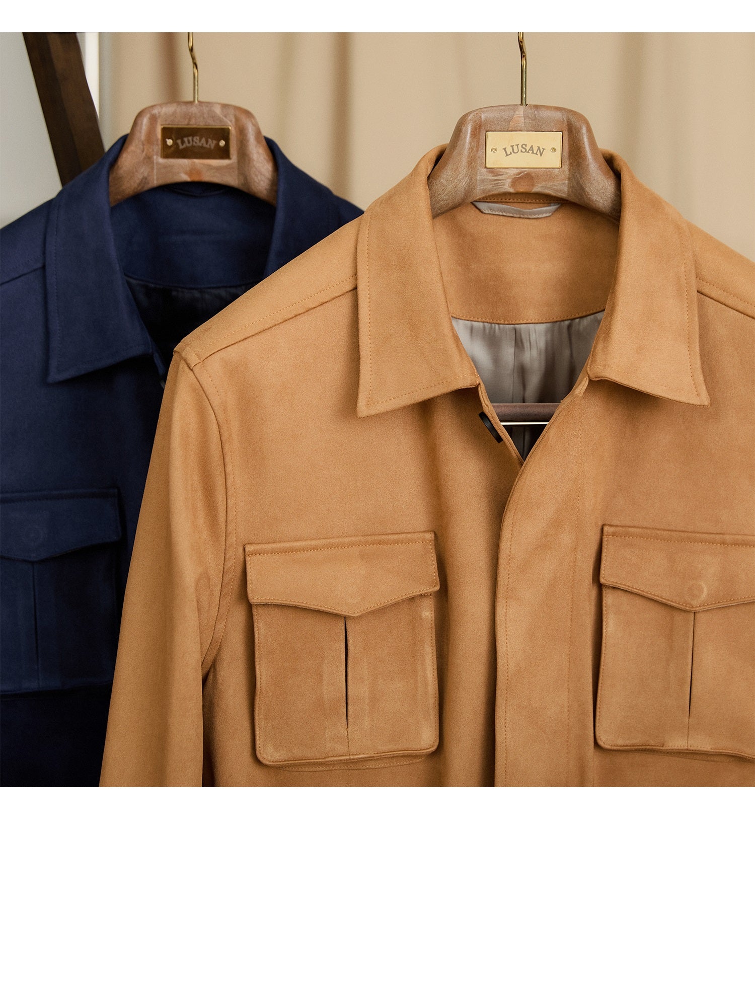 Suede Lapel Slim-fit Waist Safari Jacket Jacket