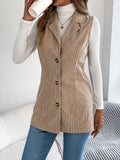 Women's Casual Single-Breasted Blazer Lapel Corduroy Vest Jacket