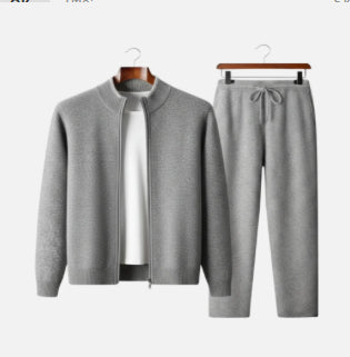 Men's Color-blocked Semi-high Neck Zip-up Wool Fashion Trendy Set