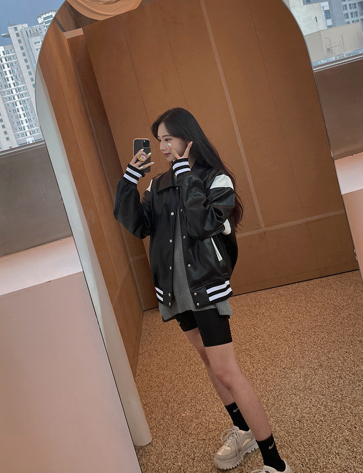 Han Fan GD G-Dragon Plankton Shuai Jacket Men's Spring Clothes Baseball Clothes Spell Color Pu Leather