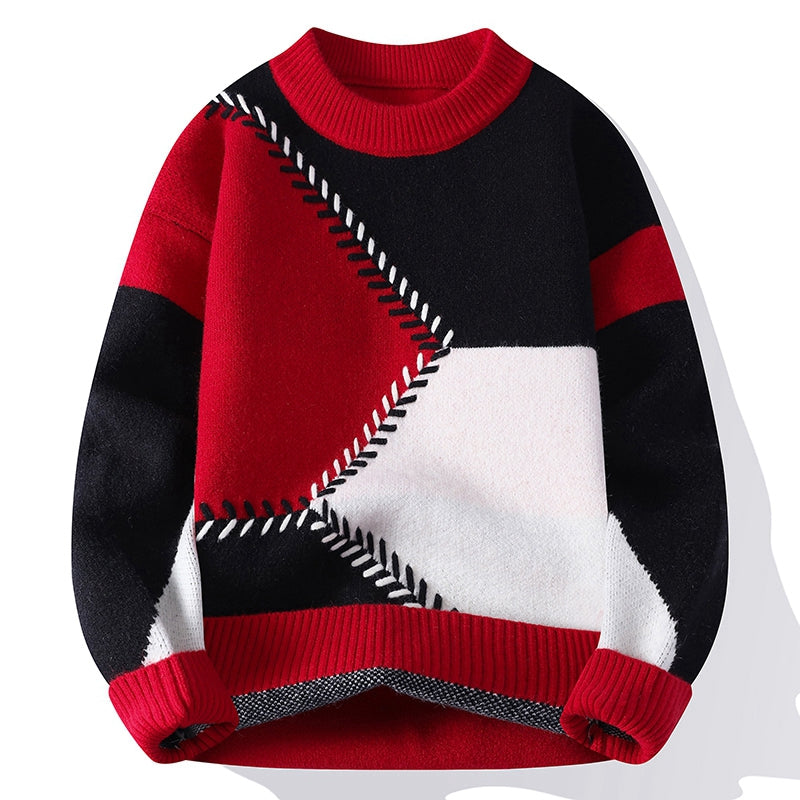 Autumn And Winter Round Neck Sweater Men's Casual Versatile Contrast Color