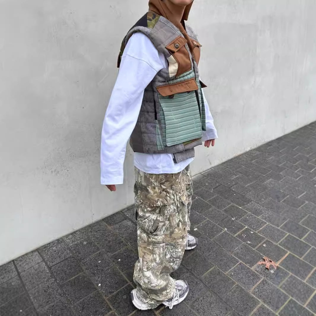 Distressed Camouflage Pants Wide Leg Loose Straight Cargo Pants