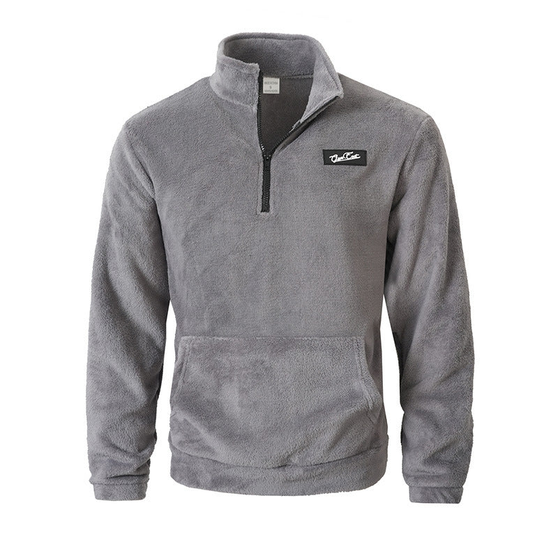 Stand Collar Loose Long Sleeve Sweatshirt Autumn Winter Casual Half Zip